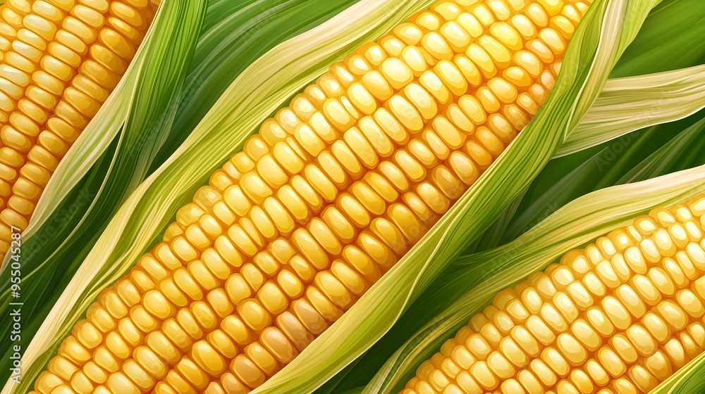 Poster detailed corn with depth and shading in natural setting