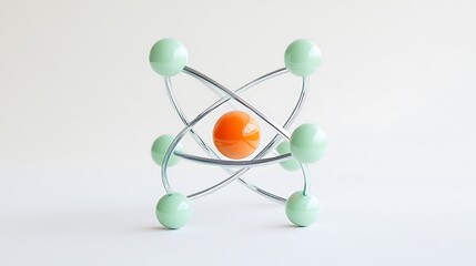 Obraz premium Abstract Split Atom Structure with Mint Green, Lavender, and Soft Orange Elements on White Background