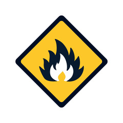 Flammable sign. Caution flammable substances. Diamond shaped warning sign. Isolated on white background