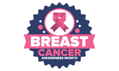Breast Cancer Awareness Month. Pink october. Pink ribbon. Woman healthcare. Celebrate annual. Medic concept. Girl solidarity. Cancer prevention. Female disease. Poster, banner and background. Vector