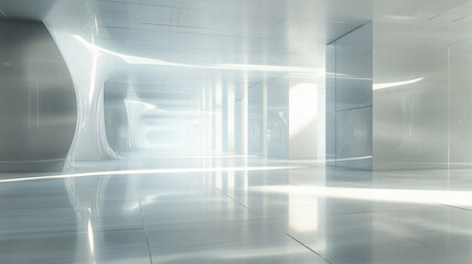 Fototapeta premium Bright and sleek abstract architectural space with soft light and flowing designs