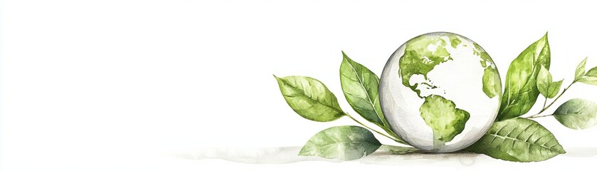 Leaf and globe intertwined, symbol of green planet, eco-branding, Watercolor style