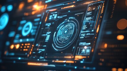 Obraz premium A futuristic digital interface with biometric security, illustrating the concept of cybersecurity and personal protection.