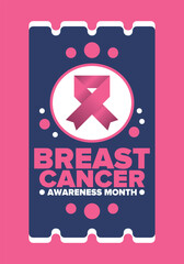 Breast Cancer Awareness Month. Pink october. Pink ribbon. Woman healthcare. Celebrate annual. Medic concept. Girl solidarity. Cancer prevention. Female disease. Poster, banner and background. Vector