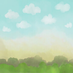 garden and cloud on blue sky watercolor digital paint