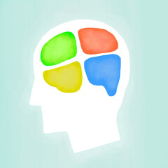 a part of brain in head infographic, concept idea knowlagde presentation with water color digital painting style.