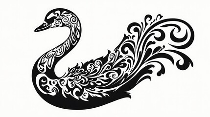 Obraz premium Graceful Thai Swan Ornament Vector Illustration with Tattoo Art Style | Elegant Avian Design in Monochrome