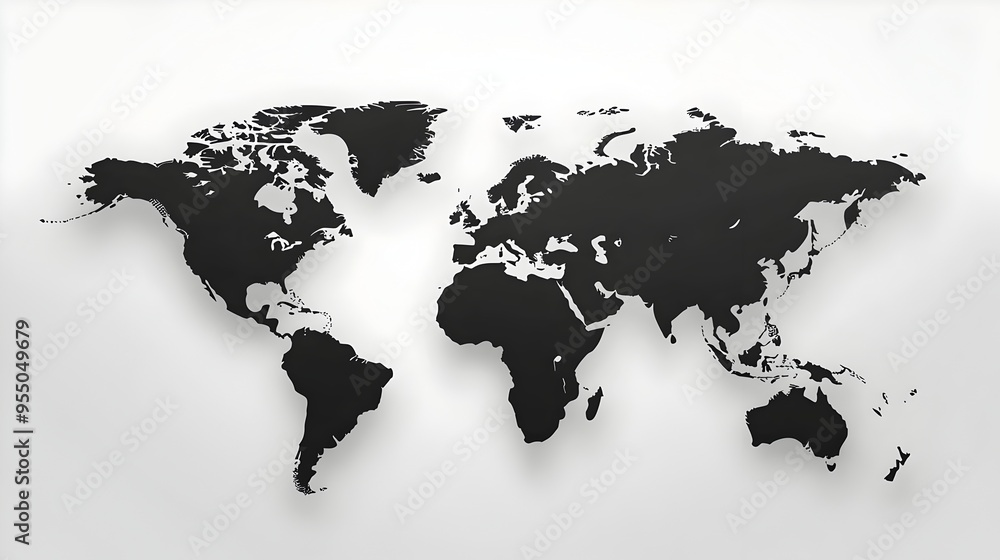 Poster detailed world map with continents outlined in black on white background for easy customization