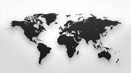 Detailed World Map with Continents Outlined in Black on White Background for Easy Customization