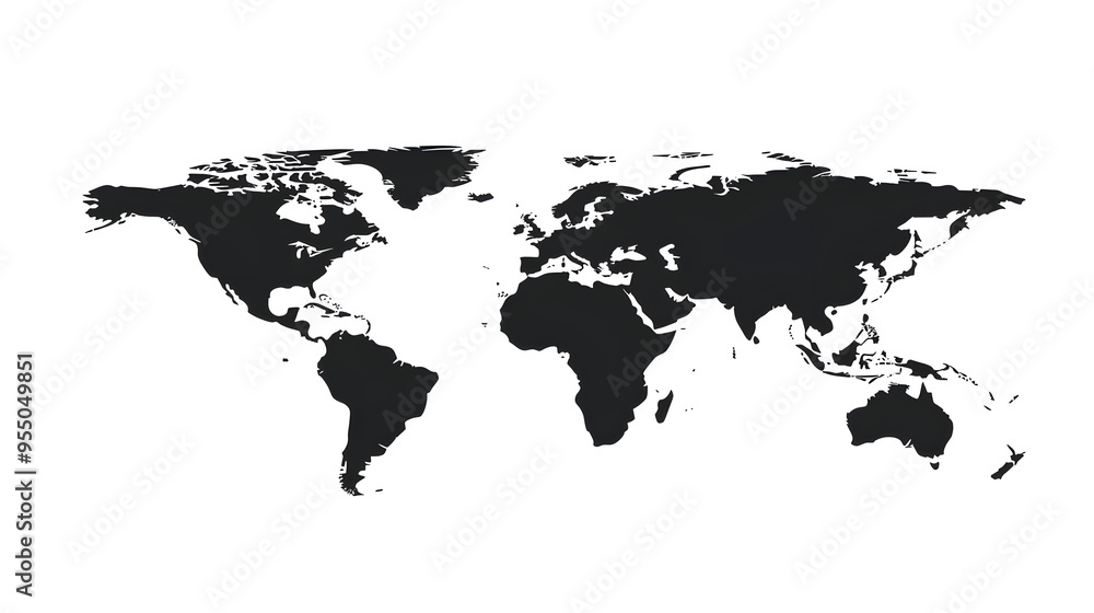 Poster simple minimalist world map with clean black lines on white background