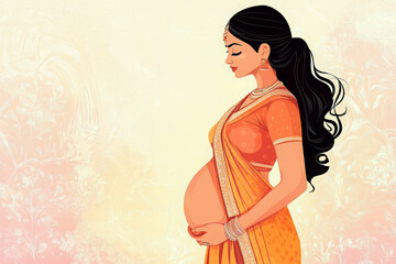 Illustration of a pregnant south Asian woman.