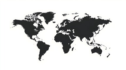 Simple World Map in Clean Black Lines Isolated on White Background