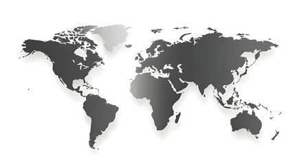 Fototapeta premium Minimalist Flat World Map in Shades of Grey with Clear Continent Outlines