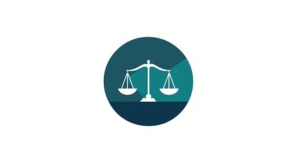 Legal Scales in Lawyer's Hand - Flat Vector Logo with Green-Blue Circle Background on White - Clip Art Style