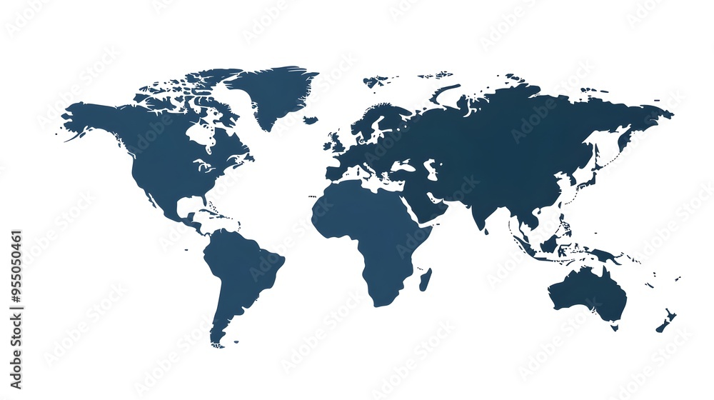 Poster simplified world map with bold outlines and smooth curves on white background