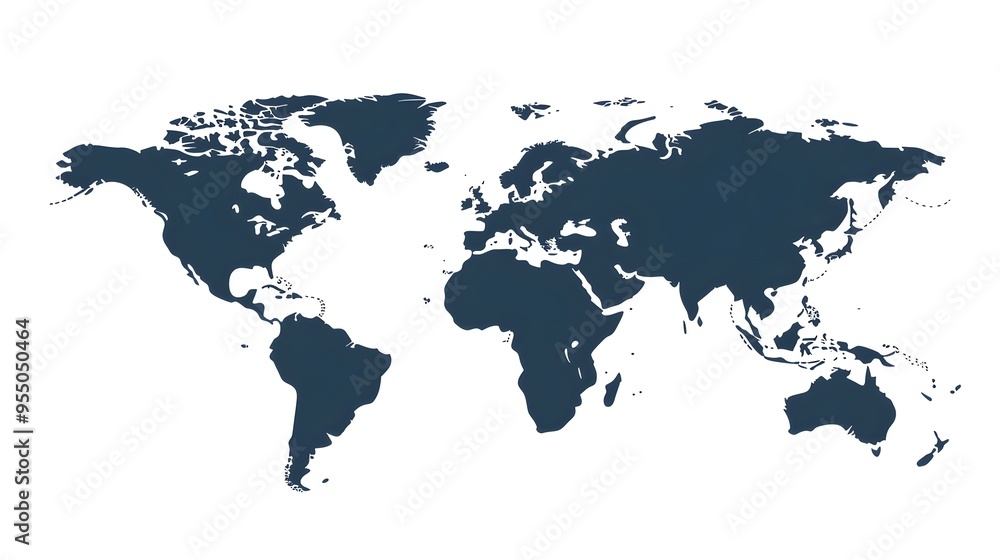 Poster simplified world map with bold outlines and smooth curves on white background