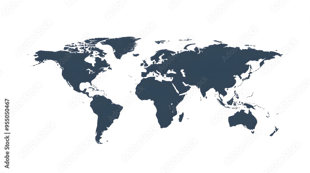 Poster simplified world map with bold outlines and smooth curves on white background