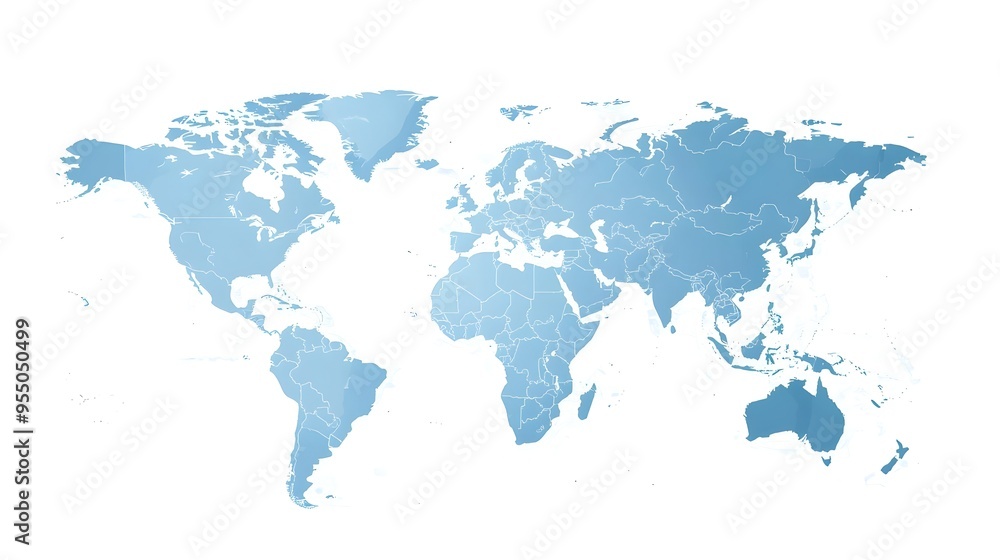 Poster minimalist blue world map with clean lines and calm design concept