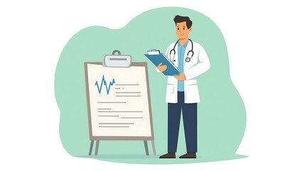 Modern Vector Illustration of Doctor with Stethoscope and Medical Report in Minimalistic Style