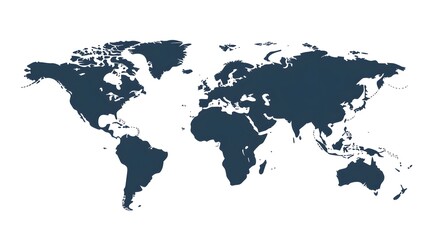 Simplified World Map with Bold Outlines and Smooth Curves on White Background