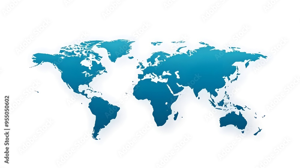 Poster minimalist blue world map with simple continents and lines