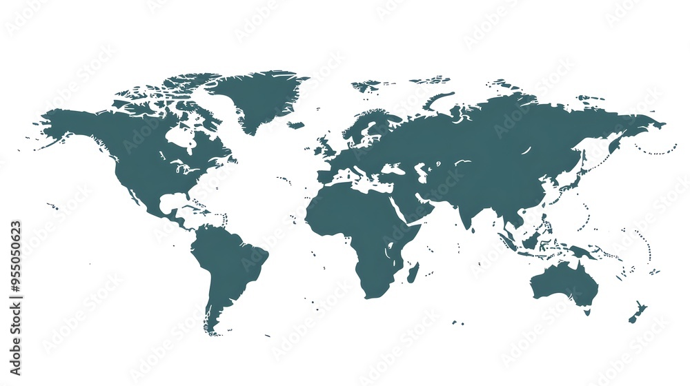 Poster precise of a professional world map with outlined continents on a clean white background
