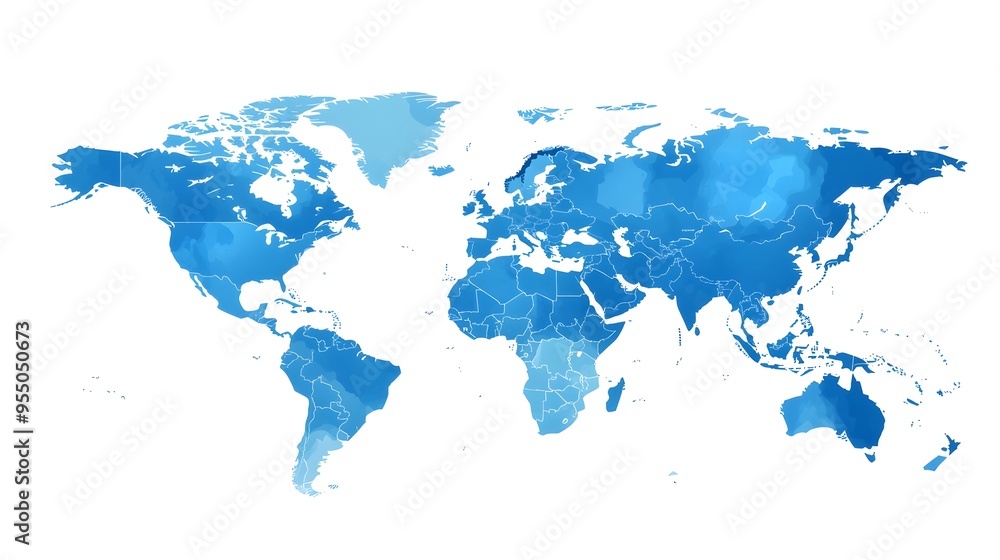 Poster detailed of a clean and precise world map with outlined continents on white background