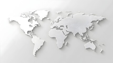 Crisp World Map with Subtle Grey Shading on Continents Against White Background