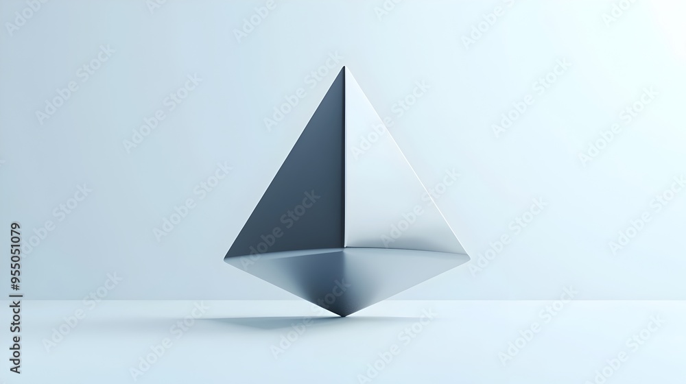 Aufkleber smooth 3d tetrahedron geometric shape floating on white background