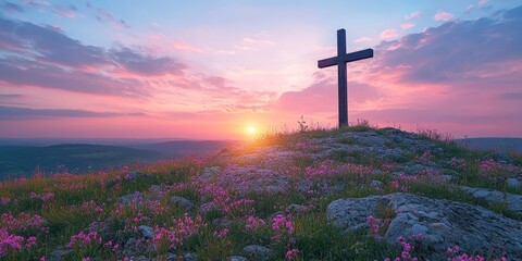 Serene Sunrise Over Mountain Cross