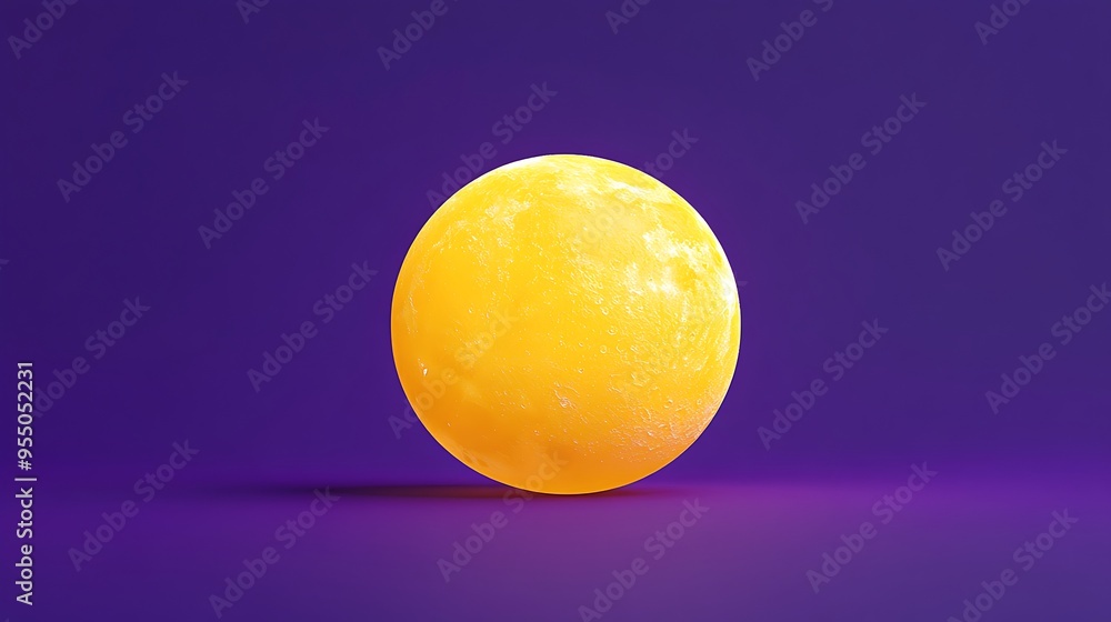 Aufkleber minimalistic 3d yellow moon icon with isometric view on deep purple background - high-quality render