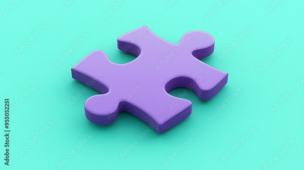 Poster minimalistic 3d render of purple puzzle piece on teal background with soft lighting