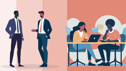 Chic Black Professionals in Stylish Dresses - Dynamic Vector Illustration