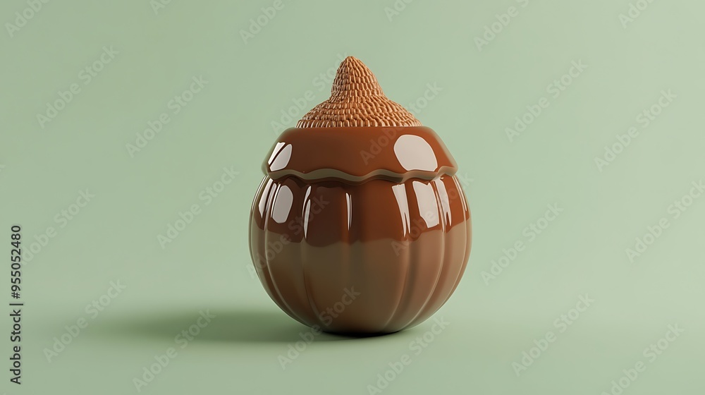 Aufkleber minimalistic 3d brown acorn icon in isometric view on white background with soft lighting - high-qua