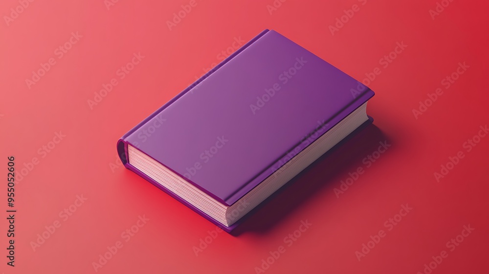 Poster minimalistic 3d purple book icon on red background - high-quality render with daz3d style