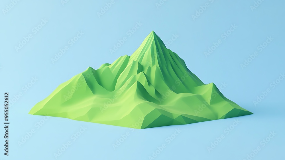 Poster minimalistic 3d green mountain icon with soft lighting on white background - daz3d style isometric r
