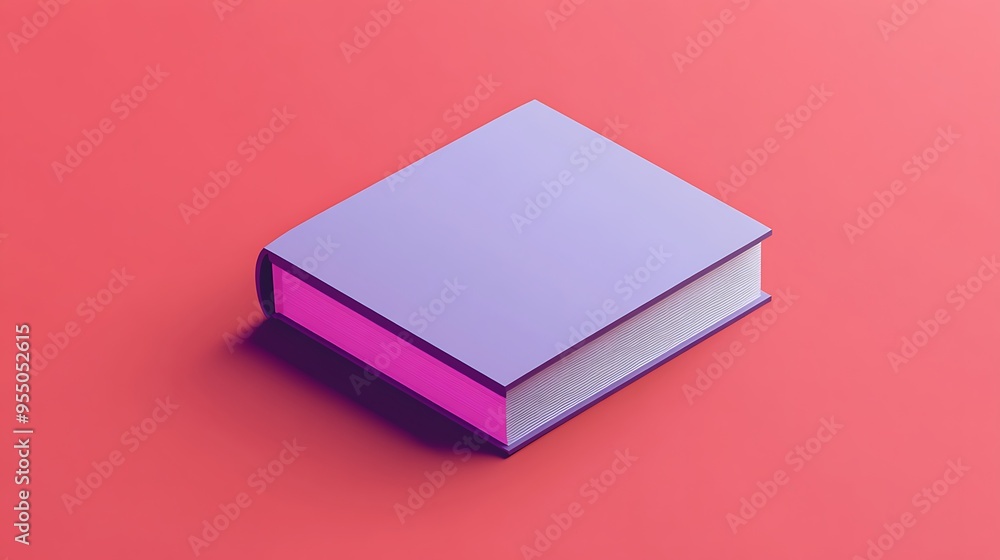 Aufkleber minimalistic 3d purple book icon rendered with daz3d in isometric view on red background