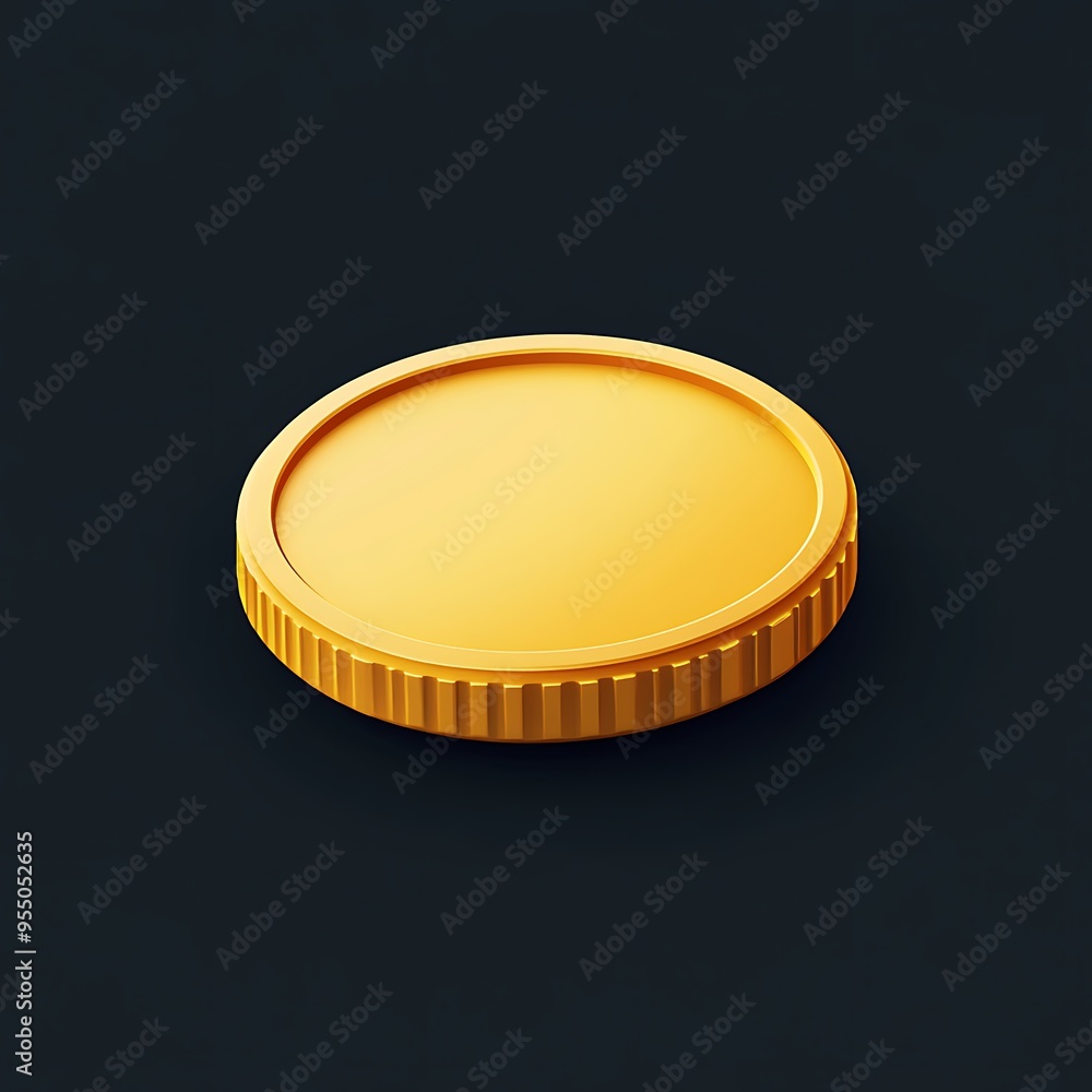 Aufkleber golden coin 3d icon - minimalistic design on dark background with isometric view and smooth shiny fi