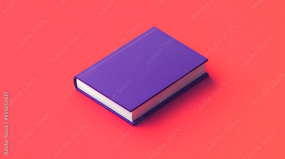 Aufkleber minimalistic 3d purple book icon on red background - high-quality render with soft lighting and cute