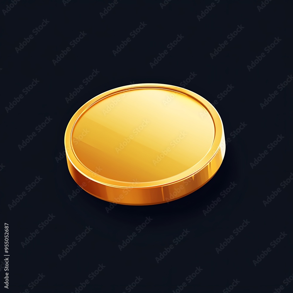 Aufkleber shiny golden coin 3d icon on dark background - minimalistic design isometric view with soft light ef