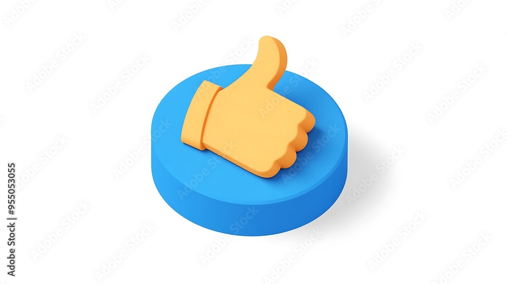 Aufkleber digital thumbs-up icon in blue circle on white background - high resolution isometric view 3d render