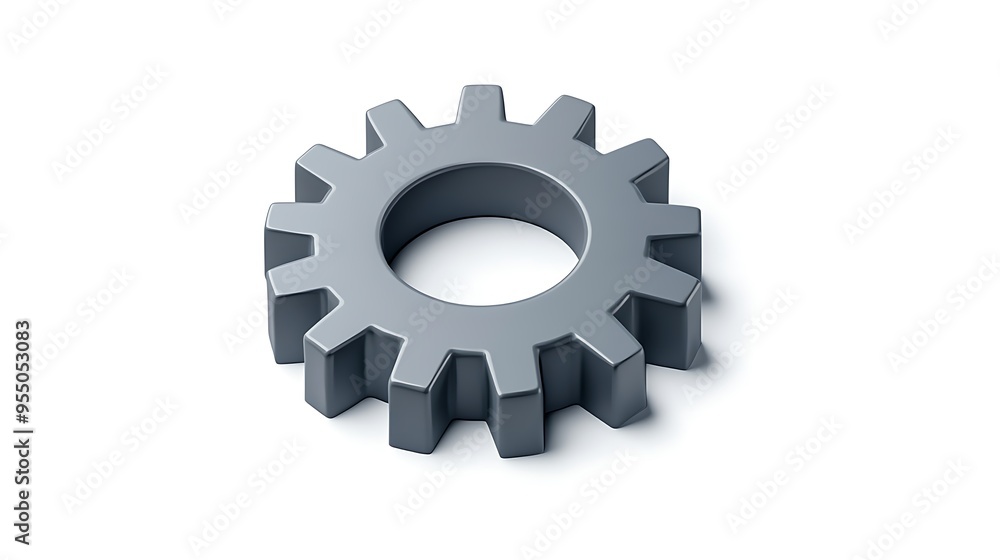 Poster precision 3d gear icon in gray circle on white background - high resolution isometric view