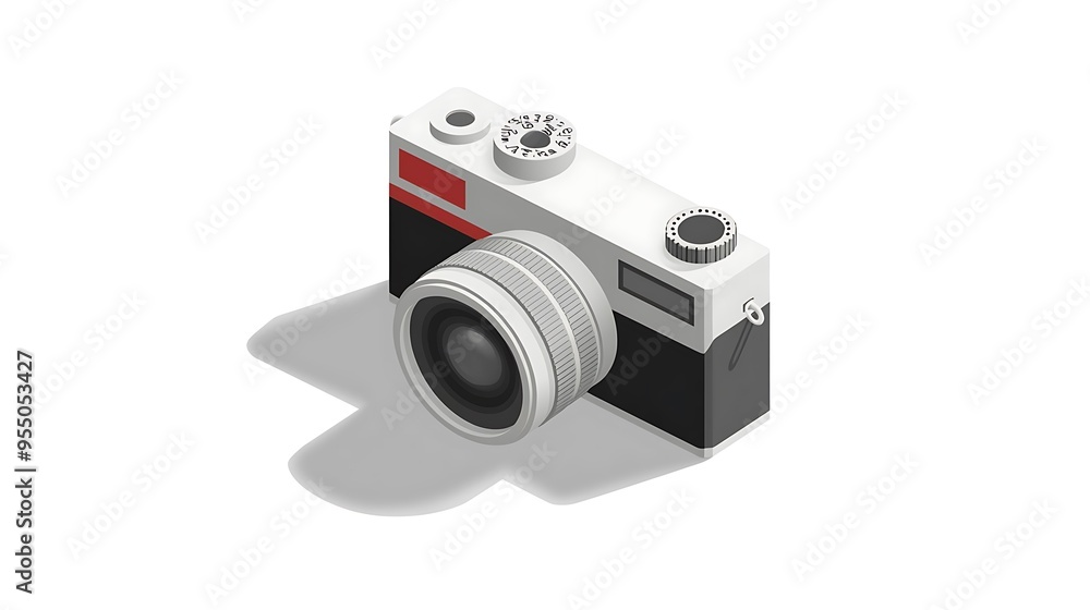 Aufkleber shiny 3d camera icon in silver circle on clean white background - isometric view with high resolutio