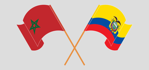 Crossed and waving flags of Morocco and Republic of Ecuador