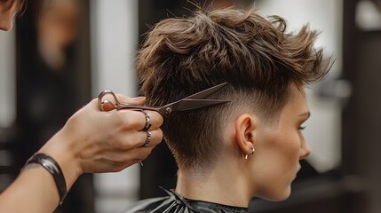 Meticulous Hairstylist Scissors Crafting Clean Modern Haircut