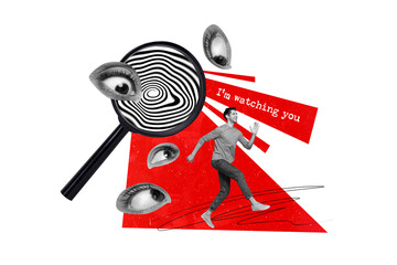 Creative composite abstract photo collage of eyes watching through magnifier frivolous inaccurate...
