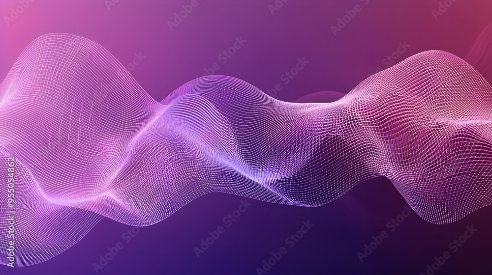 Aufkleber dynamic abstract wave lines across gradient background from purple to pink