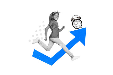 Image poster collage of funky happy girl running fast hurry school first september isolated on...