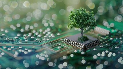Nature and Technology Merging: A Green Tree Grows on a Circuit Board
