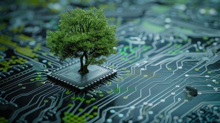 Nature and Technology Merging: A Green Tree Grows on a Circuit Board